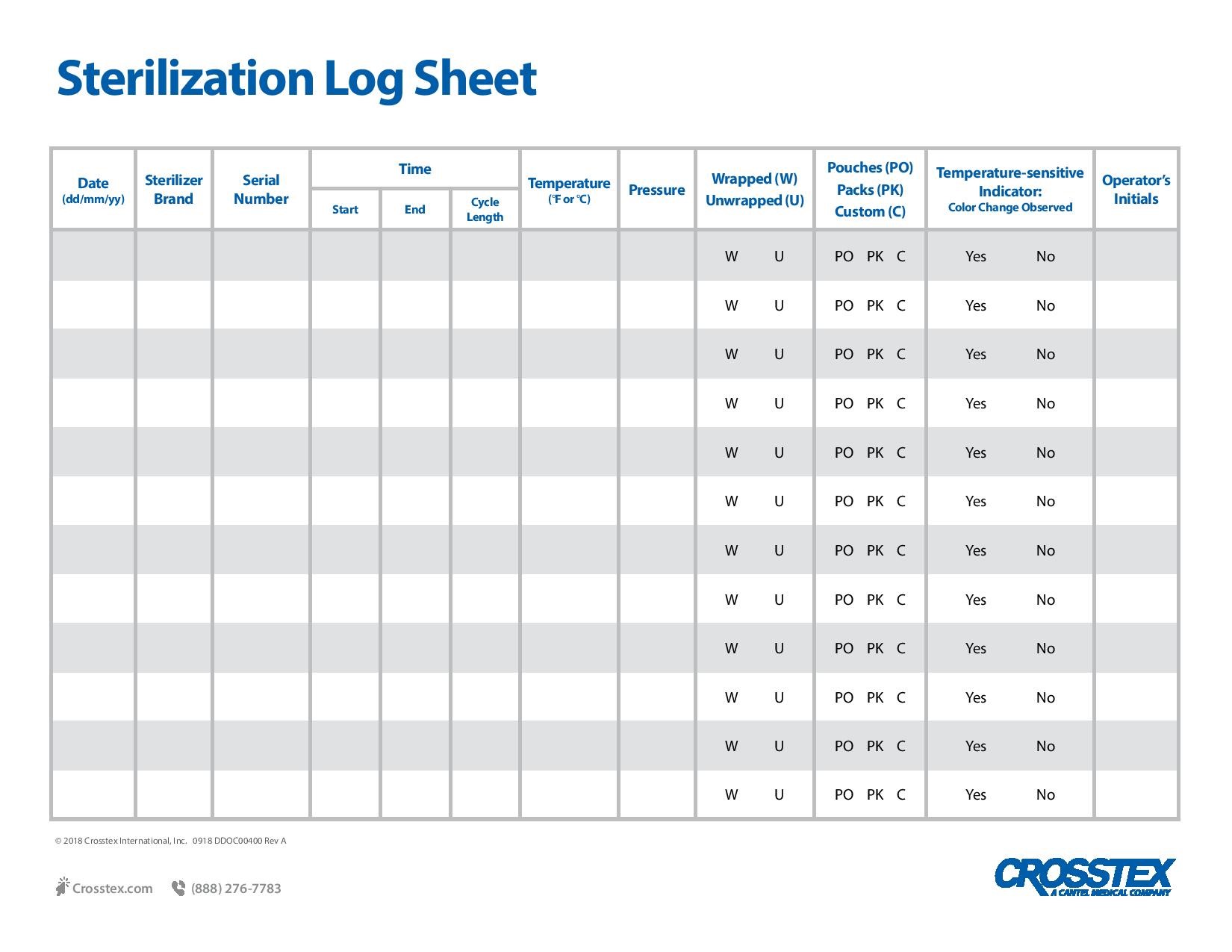 Printable Sterilization Log Sheet